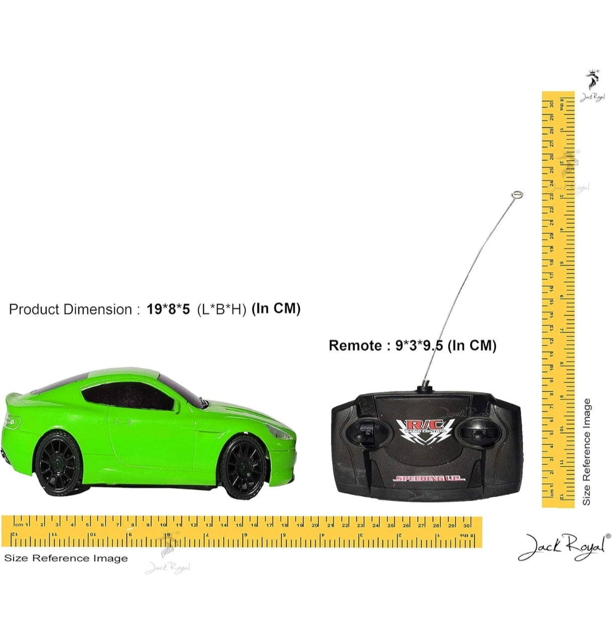 T-Rex the ToyLand remote control jaguar car toy in green with black wheels and black remote control