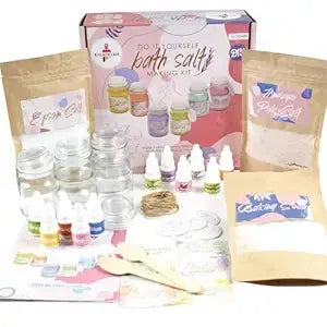 DIY bath salt making kit with colorful ingredients for all ages, perfect for creating epsom salts bath