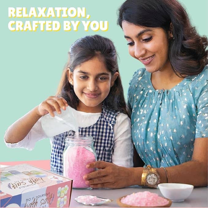 Pink epsom salts bath DIY kit for relaxation, suitable for all ages