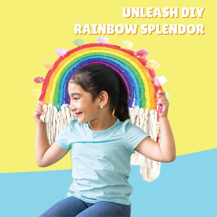 Colorful kit macrame rainbow craft kit for kids ages 6 and up with pom-poms and tassels