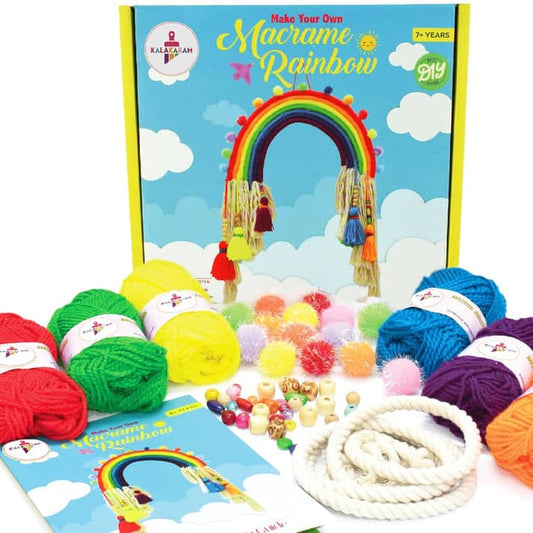 DIY kit macrame rainbow craft kit with colorful yarn and accessories for ages 7 and up