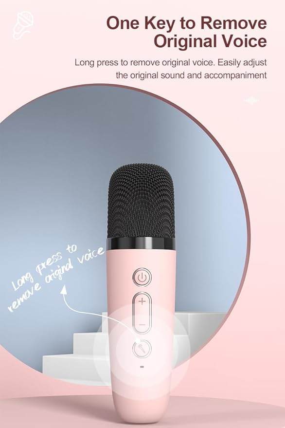 Pink karaoke speaker for fun singing sessions with adjustable sound features