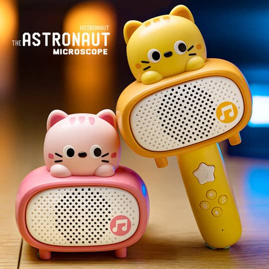 Colorful cat-themed karaoke with microphone toy for kids, suitable for ages 3 and up