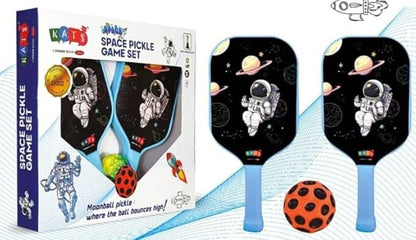 Colorful space theme racket pickleball set for kids featuring astronaut designs