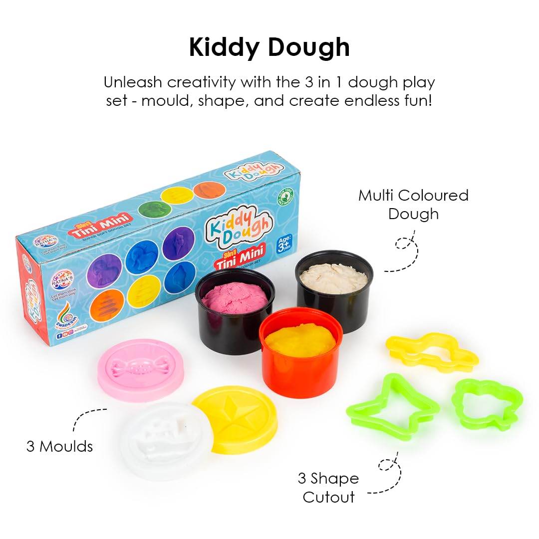 3 in 1 dough kit for kids with multi-colored dough, three molds, and shape cutouts by T-Rex the toyland Sitamarhi