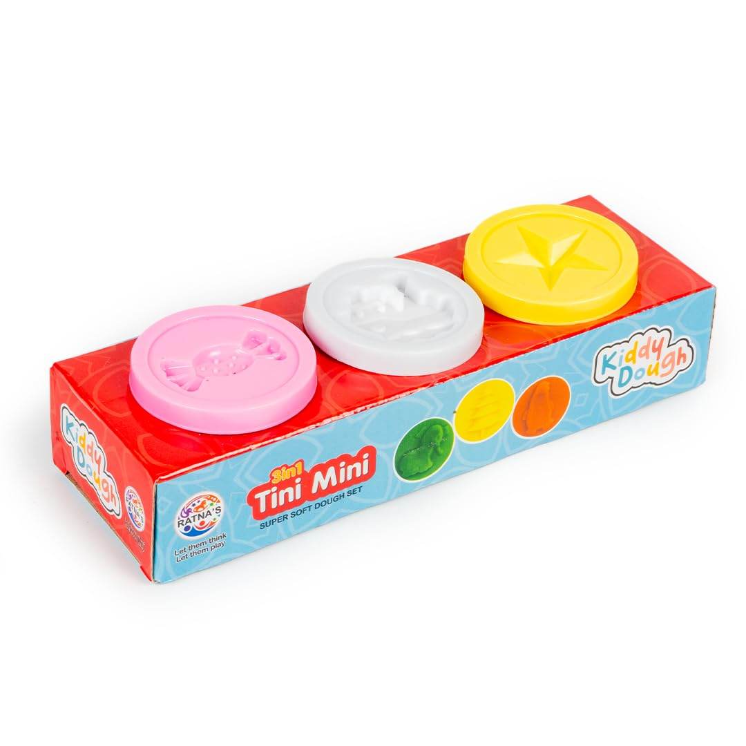 3 in 1 dough kit for kids with pink white and yellow color molds in a colorful box from T-Rex the toyland Sitamarhi