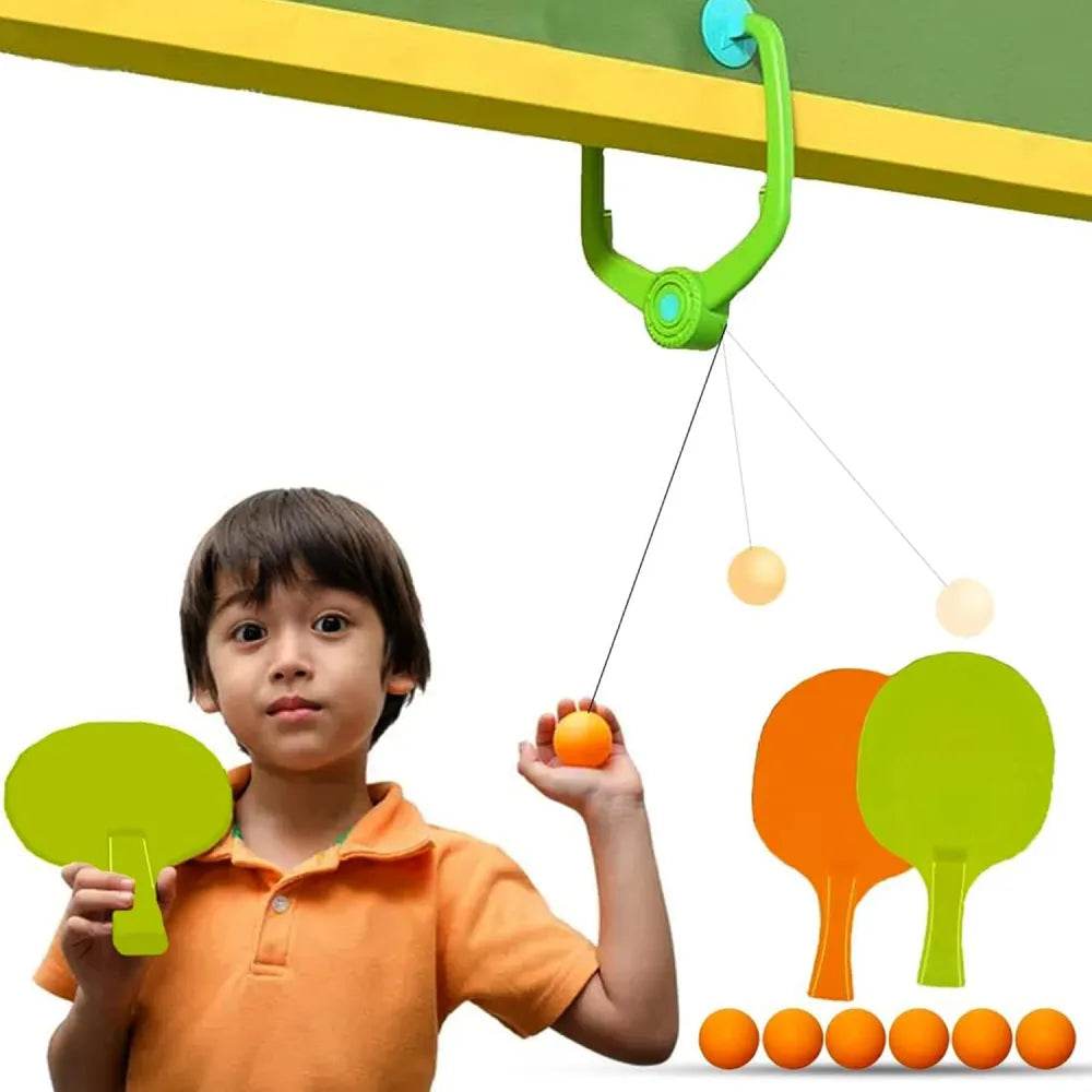 Kidology Hanging Table Tennis Self Training Indoor Gaming 2 Racket & 3 Practice Ball Portable - Double Sparring Hanging Toys Parent Child Interaction Indoor Toys For Kids - T-Rex the toyland Sitamarhi