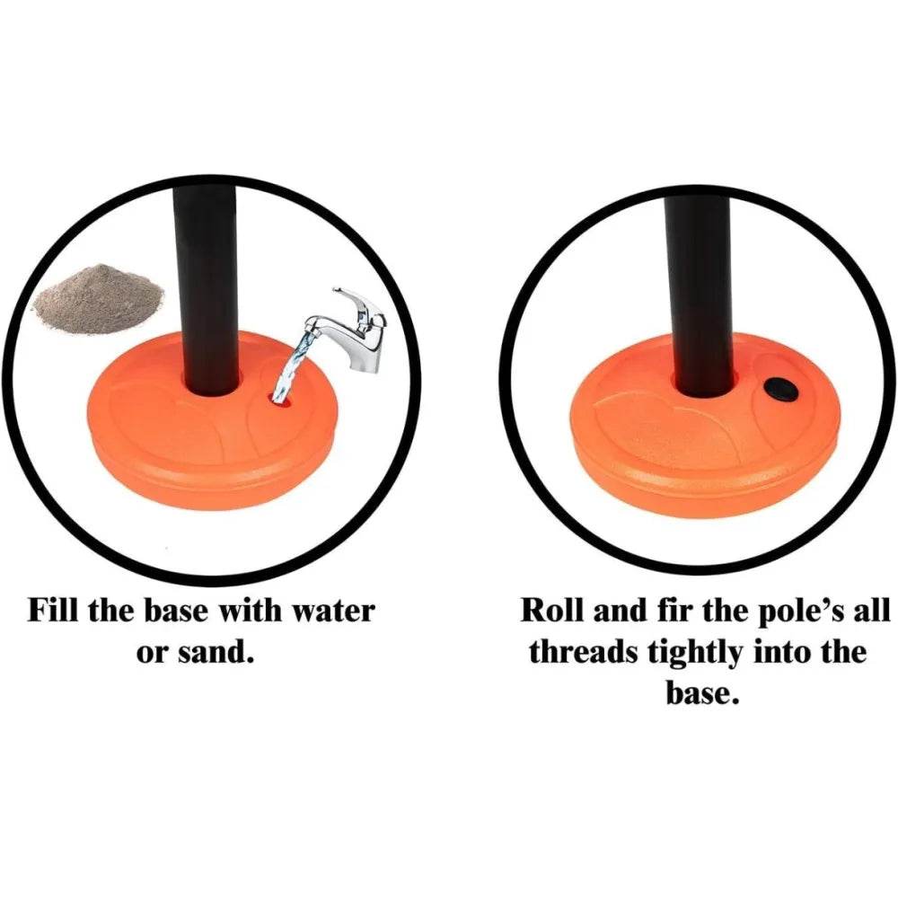 Orange adjustable basketball hoop base with instructions for kids basketball shoes