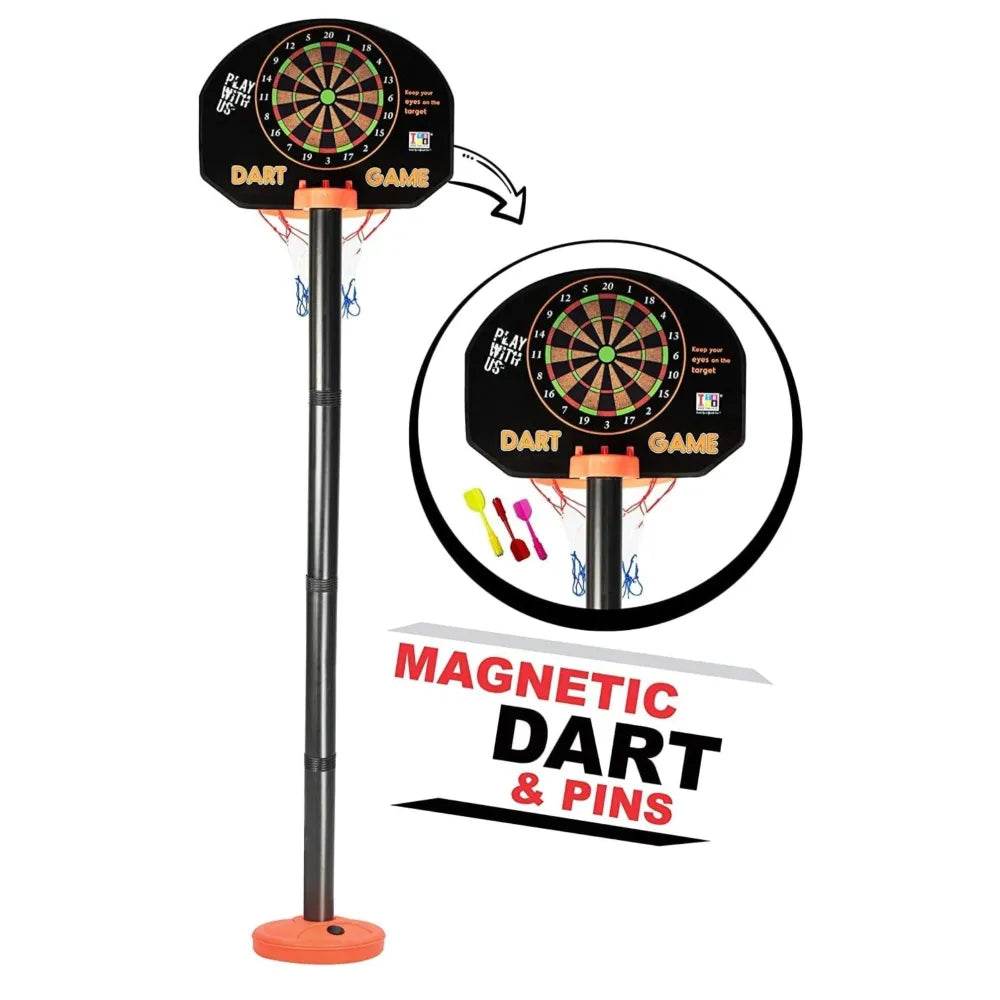 Magnetic dart board and pins for kids, featuring a tall standing design for outdoor fun