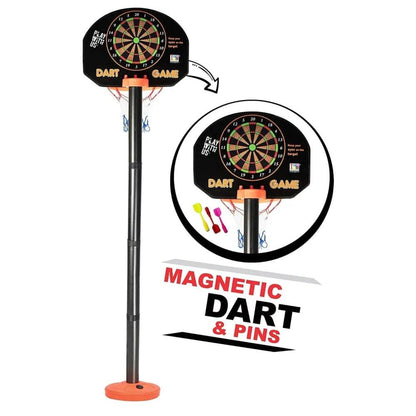 Magnetic dart board and pins for kids, featuring a tall standing design for outdoor fun