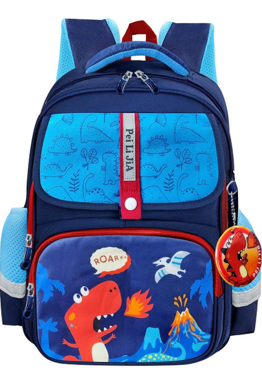T-Rex the toyland kids cartoon backpack for boys with dinosaur print and multiple compartments