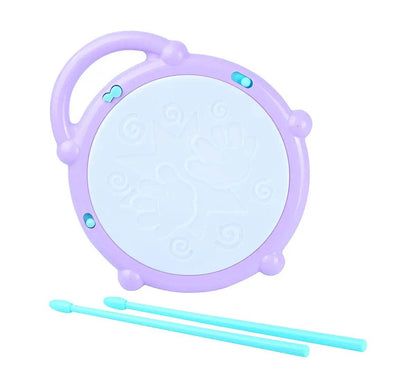 Purple flash drum for kids with two blue drumsticks, ideal for ages 3-5, part of a kids drum set