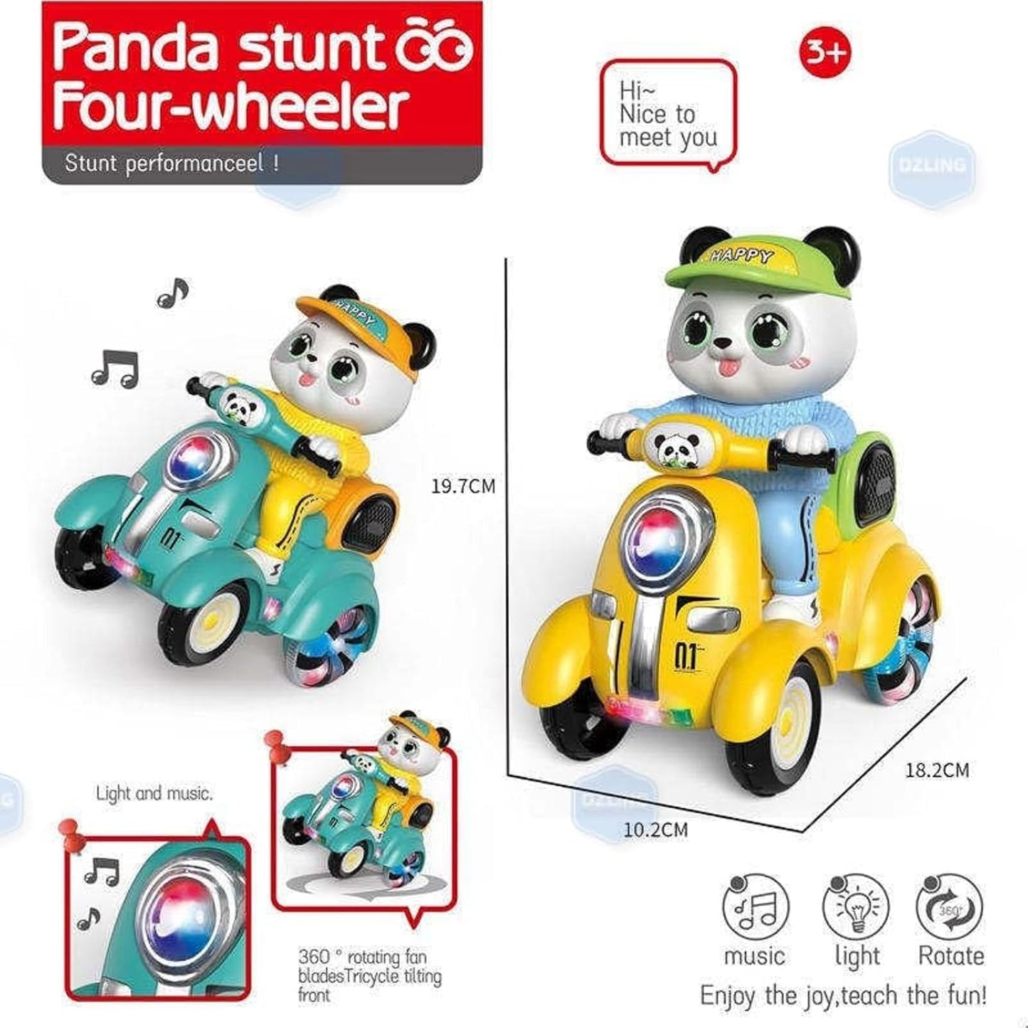 Colorful kids electric scooter with panda design featuring light and music for ages 3 and up