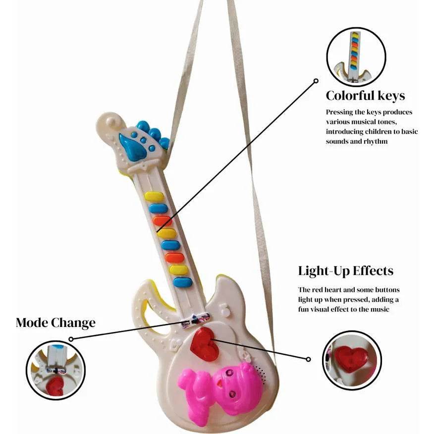 Kids musical guitar toy with colorful keys light-up effects and mode change button for children