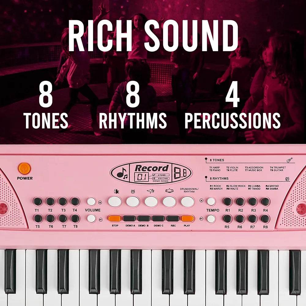Pink kids piano keyboard multicolor with 8 tones 8 rhythms and 4 percussions from T-Rex the toyland Sitamarhi