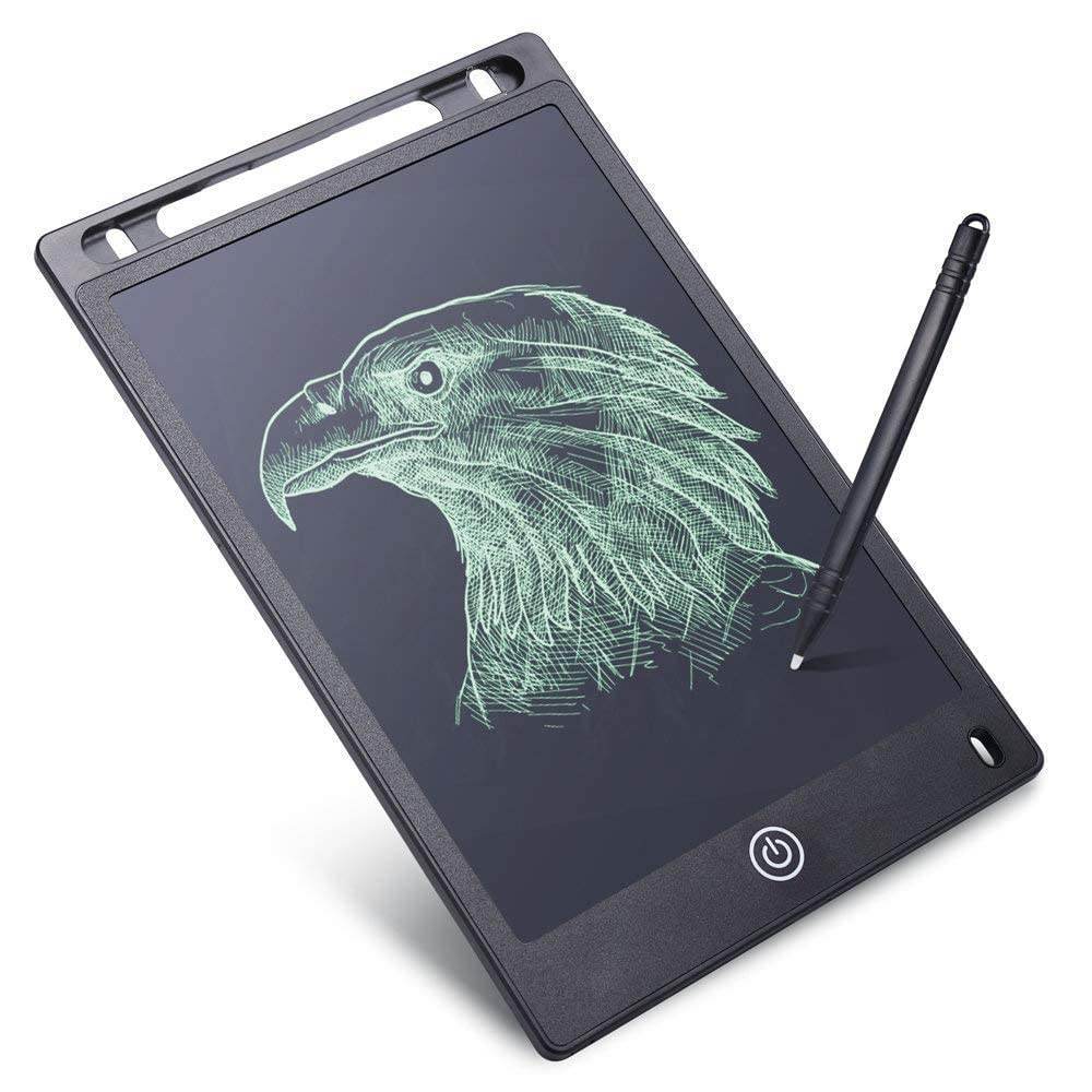 Black LCD writing tablet for kids with stylus, perfect for drawing and learning activities.