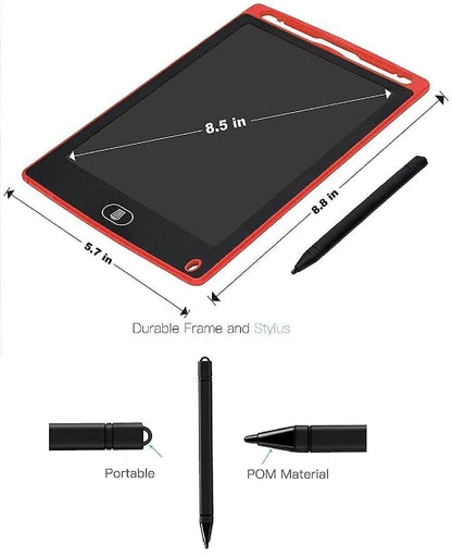 8.5-inch red LCD writing tablet for kids with stylus and durable frame