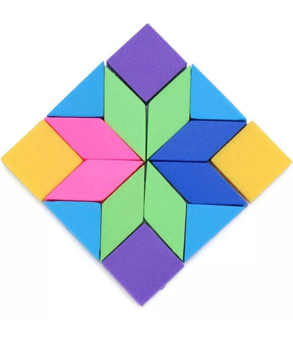 Colorful kids toys: geometric puzzle blocks in bright colors for creative play, suitable for ages 3 and up