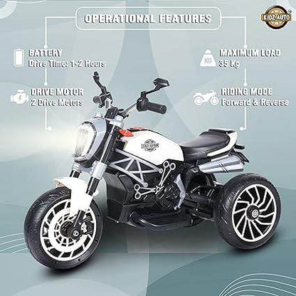Kidz Auto KAB Y1600,12V Battery-Operated Ride-On Bike (3 Wheels) with Hand Accelerator,Foot Pedal Break, MP3/USB Port,Decorative Head Lights Electric... - T-Rex the toyland Sitamarhi