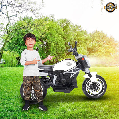 White ride-on bike for kids, suitable for age 3-7 years, designed for outdoor fun