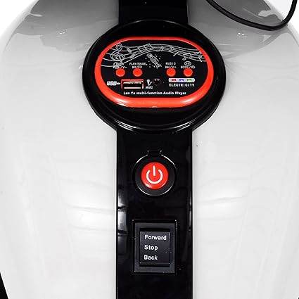 Black and red ride-on bike with audio features for kids aged 3-6 years