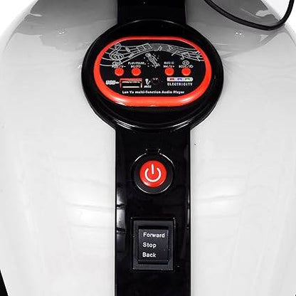 Black and red ride-on bike with audio features for kids aged 3-6 years