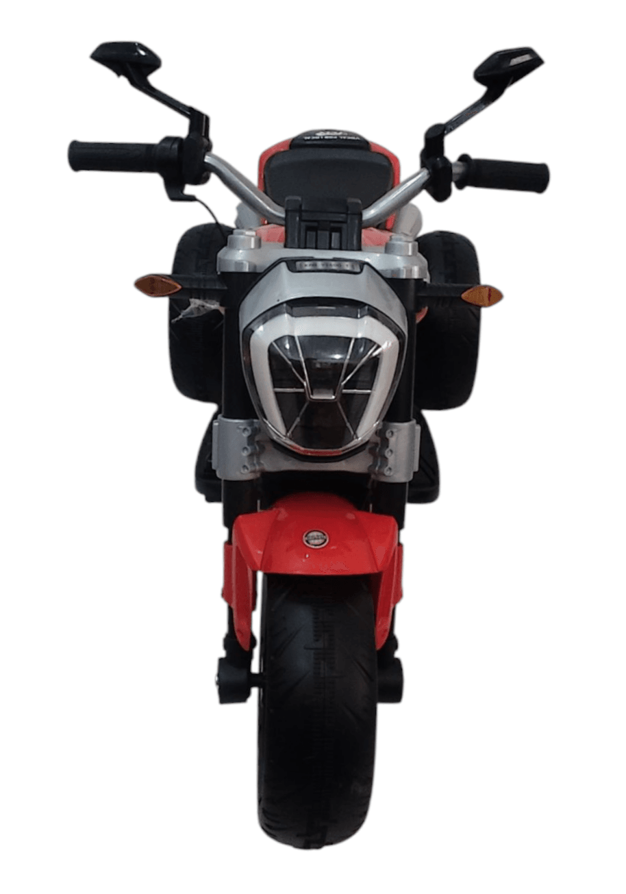 Red ride-on bike for kids aged 3-5 years with realistic design and working handlebars