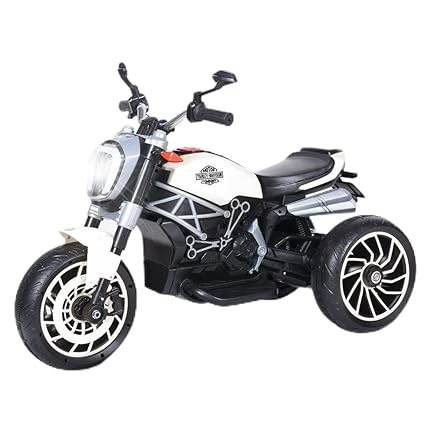 White ride-on bike for kids ages 3-5 with realistic design and easy steering