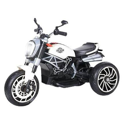 White ride-on bike for kids ages 3-5 with realistic design and easy steering