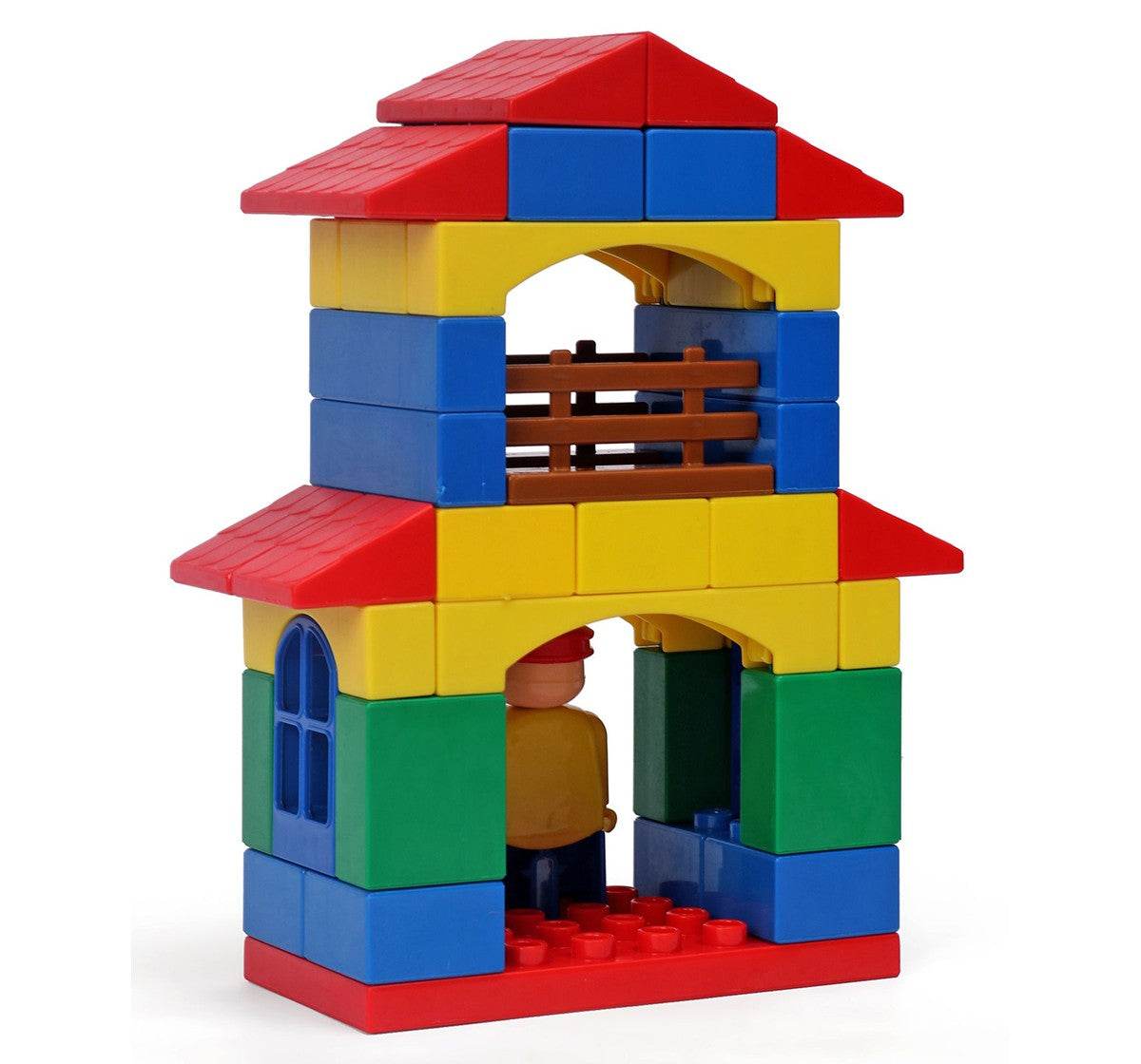 Colorful farm house building blocks for kids by Peacock with red roof and a small figure inside