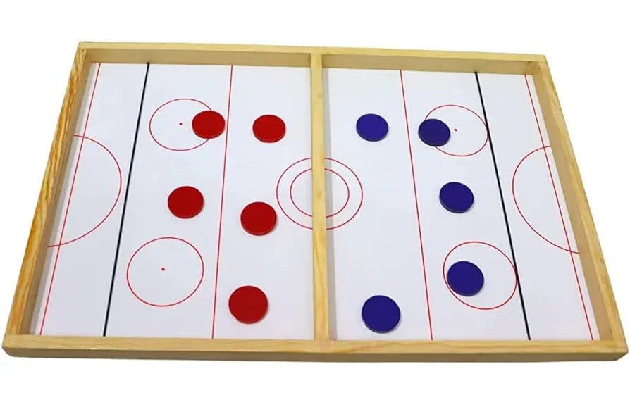 Kirat indoor string hockey and ludo game set with wooden frame and red and blue playing pieces