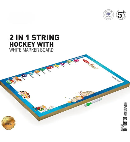 Kirat indoor 2 in 1 string hockey and ludo game set with white marker board for kids