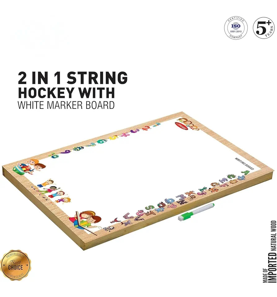 Kirat 2 in 1 string hockey and ludo game set with white marker board for indoor play