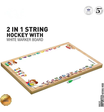 Kirat 2 in 1 string hockey and ludo game set with white marker board for indoor play