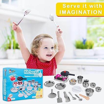 Colorful toy kitchen set for play, perfect for imaginative cooking fun for young children