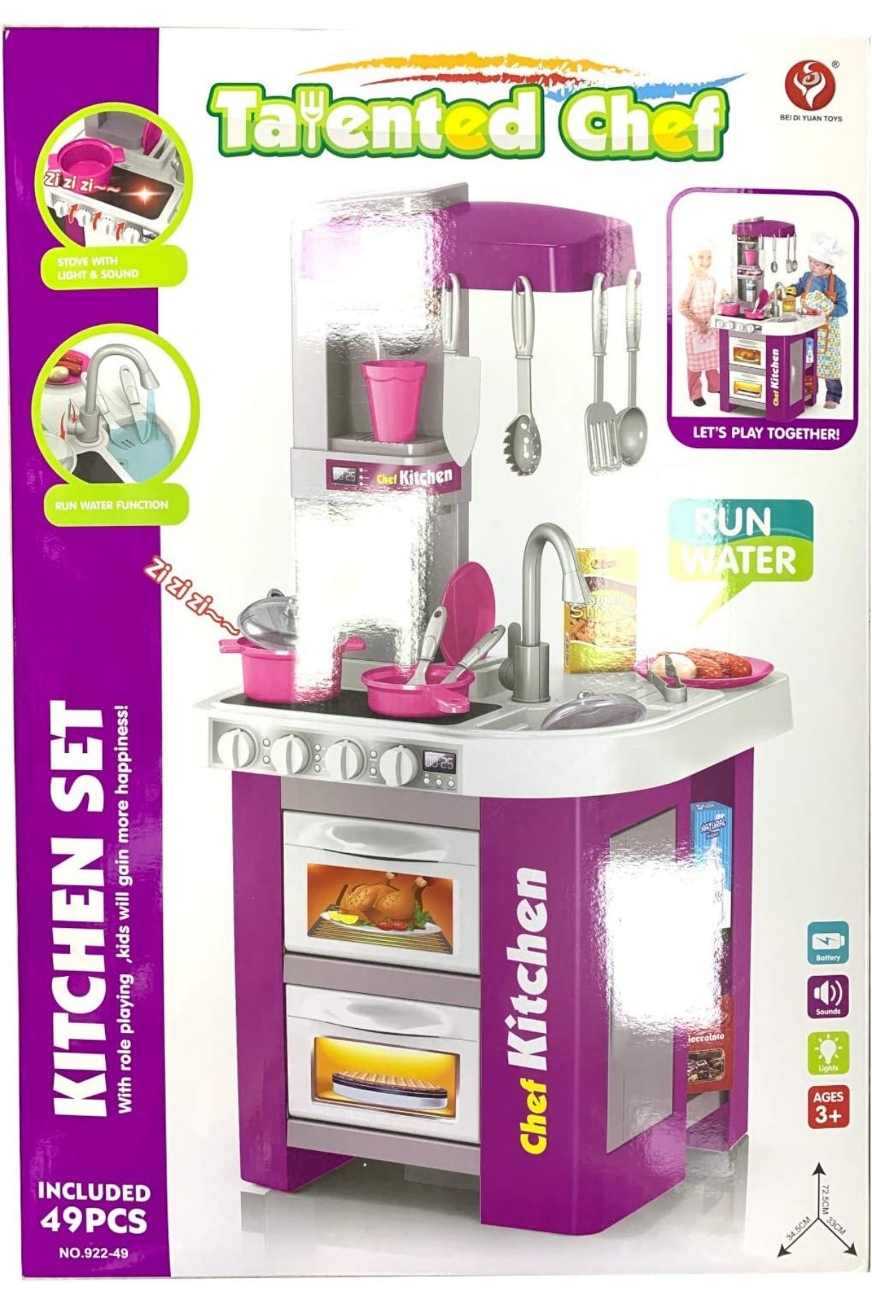 Purple kitchen toy kitchen toy set for ages 3 and up with play food and accessories
