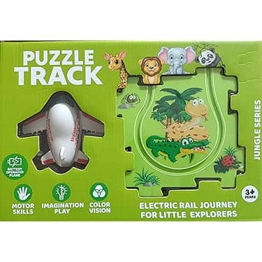 Puzzle Track Jungle Train Set with Electric Rail for Kids 3 Years and Up featuring Amtrak train