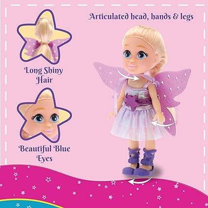Fairy doll for girls age 3 with long shiny hair, beautiful blue eyes, and articulated head hands and legs