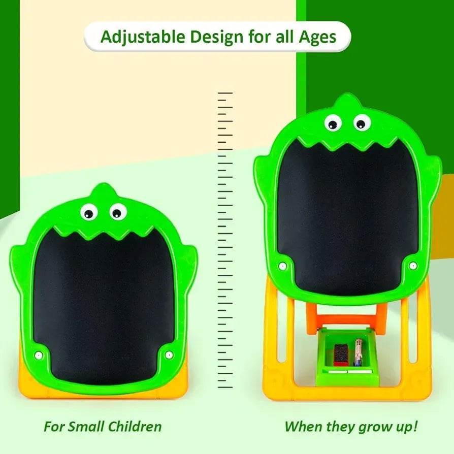 Green dinosaur double sided easel for kids with adjustable design for all ages from small children to grown-ups