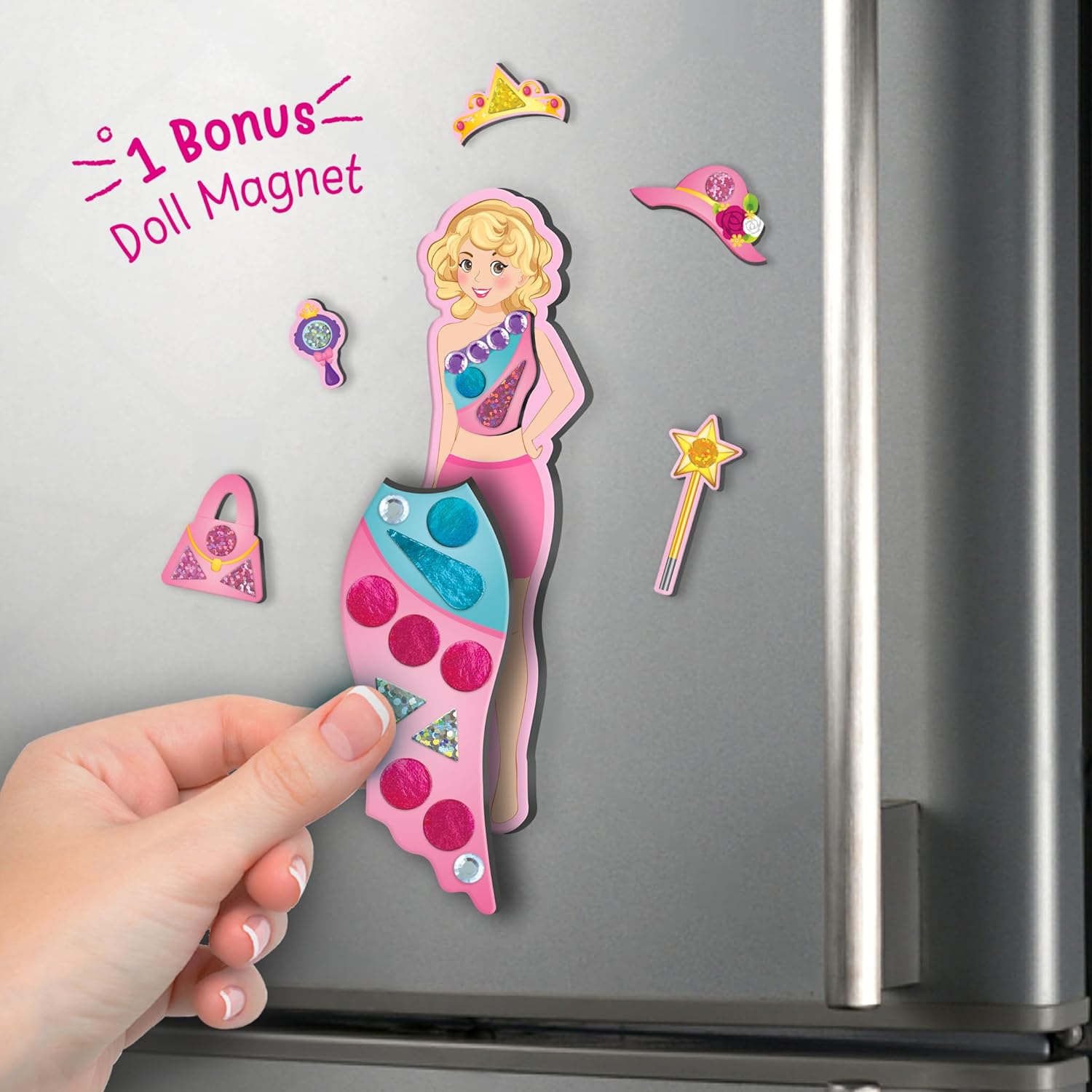 Imagimake magnet doll set in pink for kids to play pretend with magnets and accessories