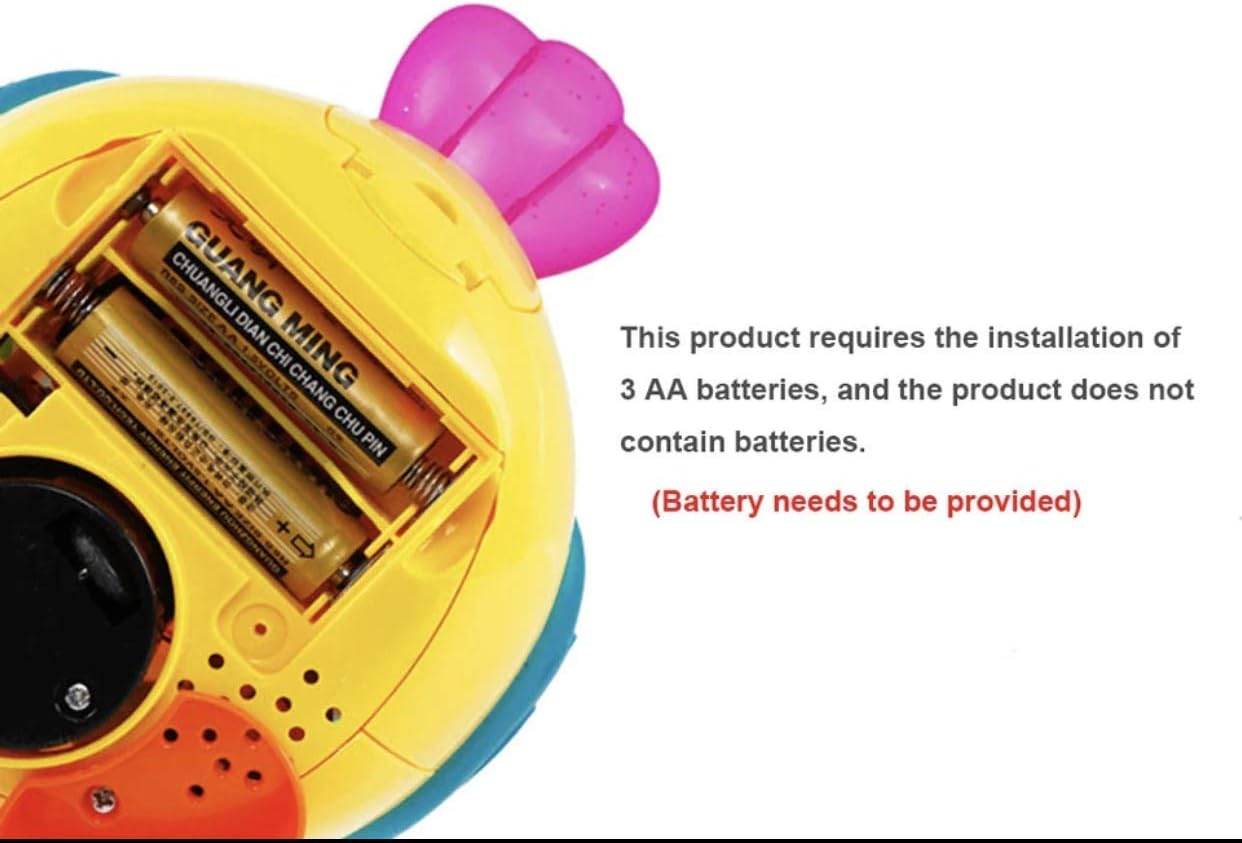 Battery compartment of LUMO musical battery operated hen toy for kids with 3 AA batteries required