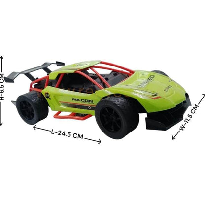 Lumo super speed RC car in green with black wheels and red roll cage detailing