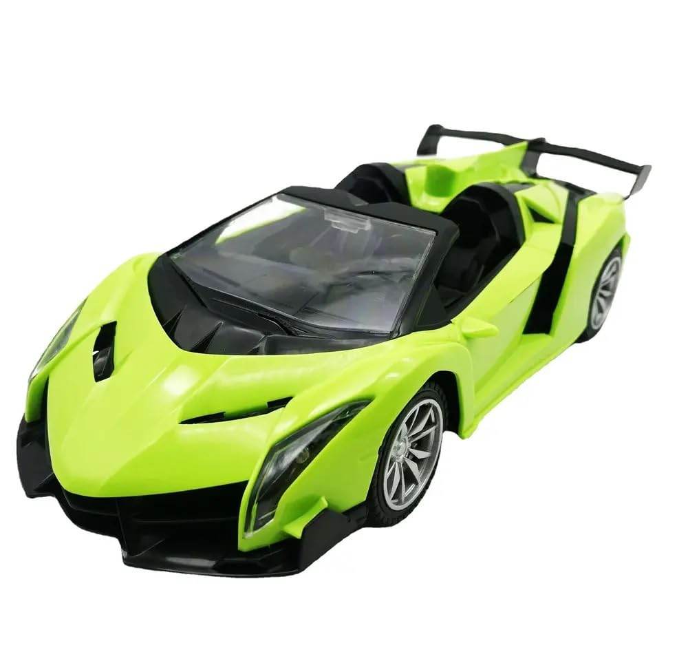LUMO bright green remote control sports car toy with sleek design and black interior