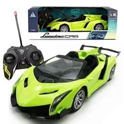 LUMO remote control sports car toy in bright green with black details and a sleek modern design