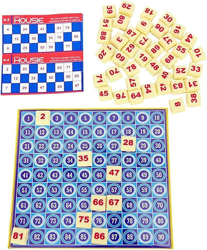 Prem Ratna magnetic housie board game set with numbered tiles and blue playing board