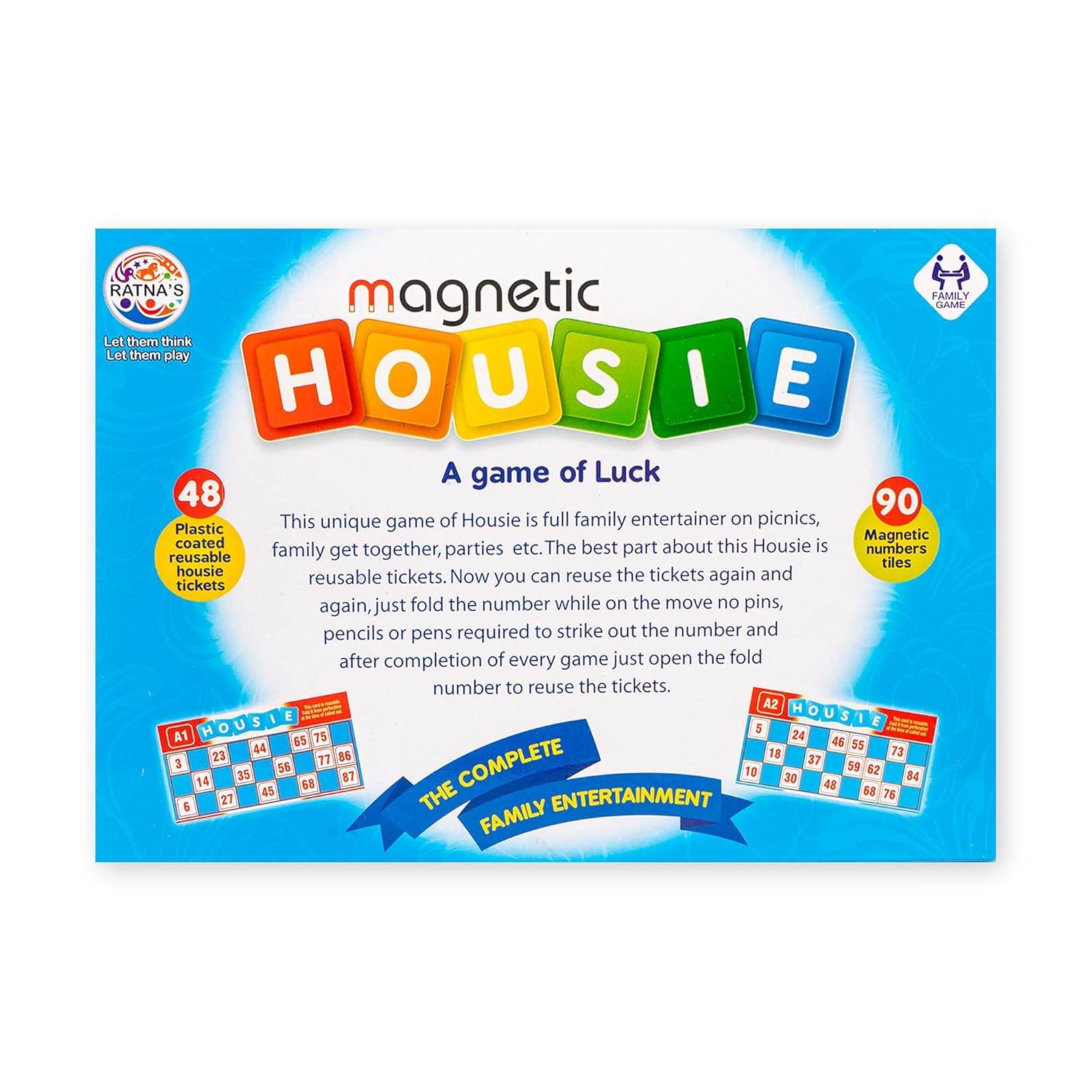 Prem Ratna magnetic housie board game with reusable magnetic number tiles and plastic coated tickets
