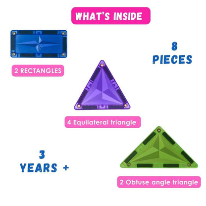 Magnetix - 1 Magnetic Tiles Construction Set for Kids | STEM Educational Building Blocks for Toddlers | 3D Magnet Blocks for Creative Play | Safe & Durable Toy for Boys & Girls (8 Pcs, - T-Rex the toyland Sitamarhi