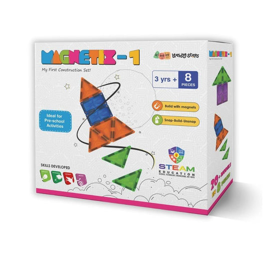 Magnetix - 1 Magnetic Tiles Construction Set for Kids | STEM Educational Building Blocks for Toddlers | 3D Magnet Blocks for Creative Play | Safe & Durable Toy for Boys & Girls (8 Pcs, - T-Rex the toyland Sitamarhi