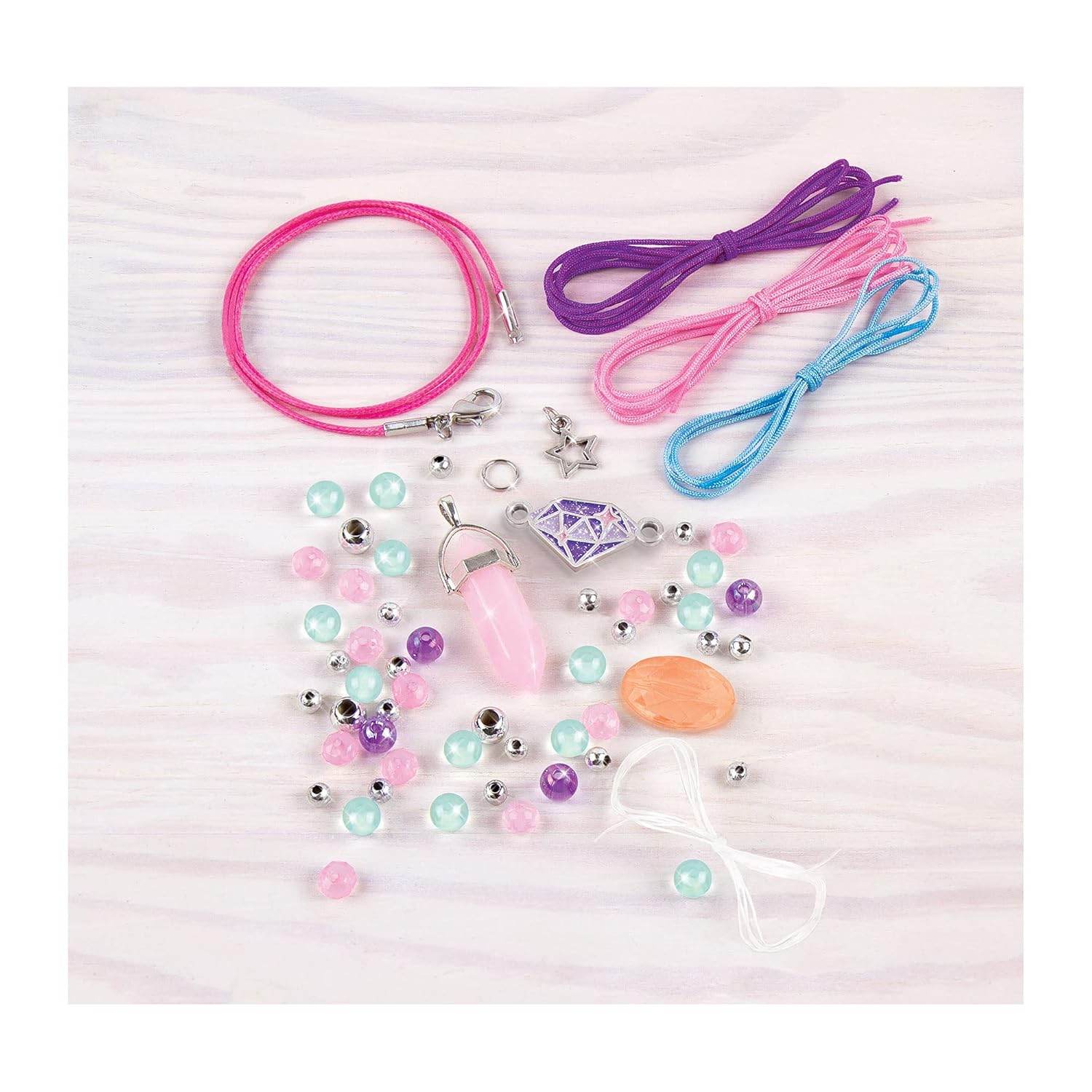 DIY jewelry kit for girls with colorful beads, strings, and charms for creative jewelry making