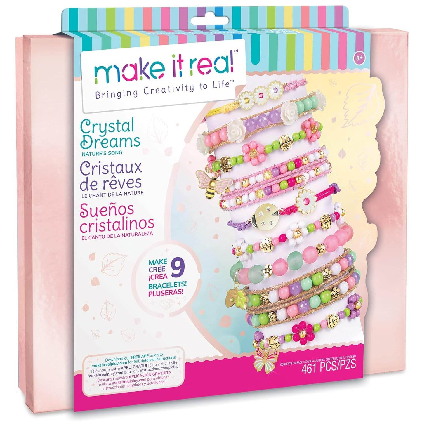Make It Real Crystal Dreams DIY jewelry kit for kids with 9 colorful bracelet designs and 461 pieces
